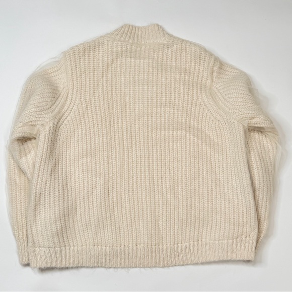 Pearl Cable Knit Sweater Tulle Puff Long Sleeves Top Blouse Relaxed Fit Jumper - Picture 5 of 17